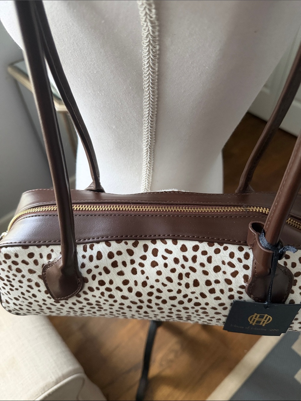 House of Harlow 1960 Brown & White Faux Hide Shoulder Bag ❤️ - Picture 4 of 9